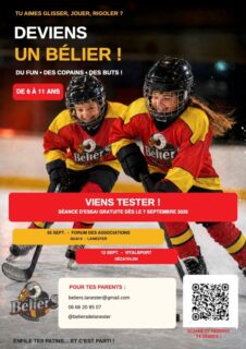 Le club des Béliers de Lanester recherche ses nouvelles recrues !!!
Enfants de 6 à 11 ans. 
Essai gratuit, équipement fournis
🏒REPRISE DE LA SAISON LE 7 SEPTEMBRE!!🏒